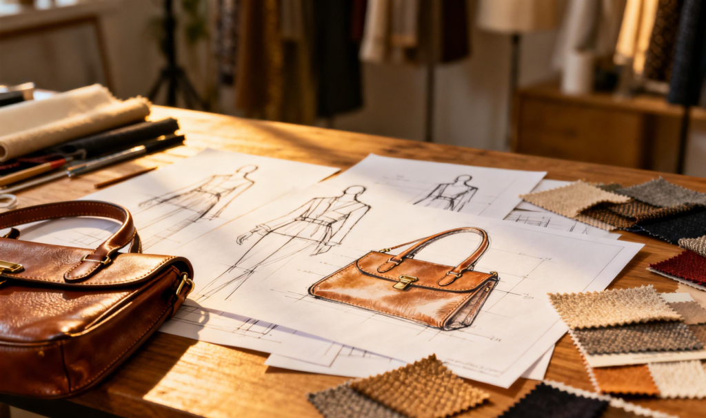 jimeng 2026 01 09 3074 fashion designer workspace, leather bag ...