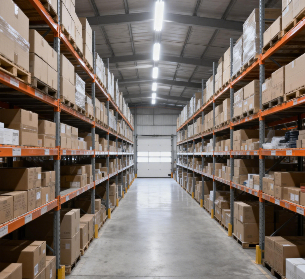 jimeng 2026 01 10 4504 modern warehouse interior with high shel...